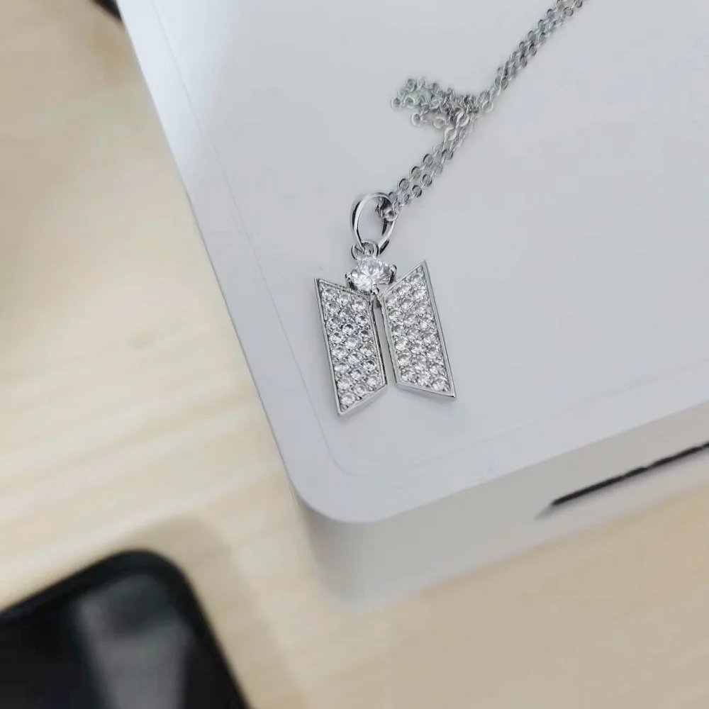 BTS Logo Diamond Necklace & Earrings 💎 - Image 4