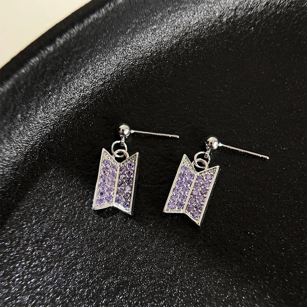 BTS Logo Diamond Necklace & Earrings 💎 - Image 6