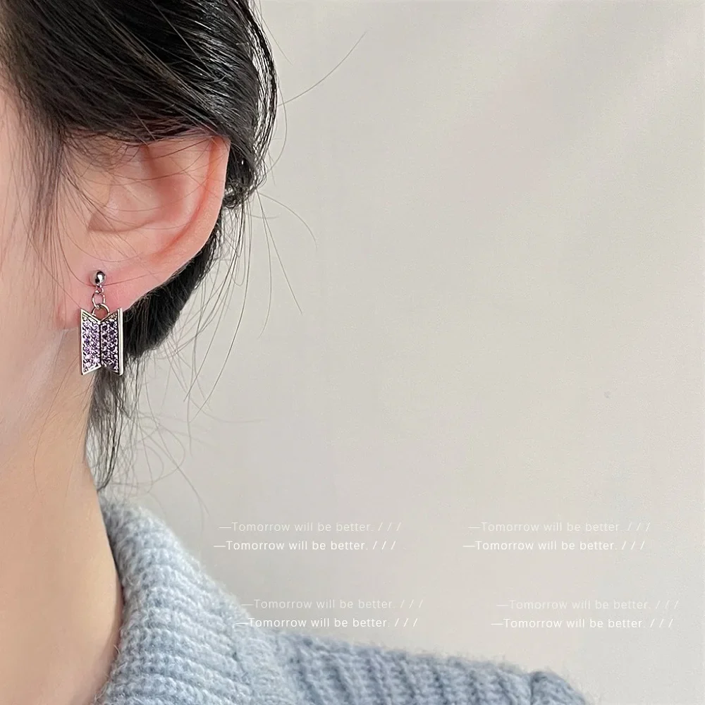 BTS Logo Diamond Necklace & Earrings 💎 - Image 7